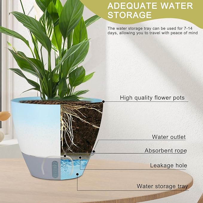 4-Piece Planter Set, 12/10/9/8-inch Self-Watering Pots - Image 3