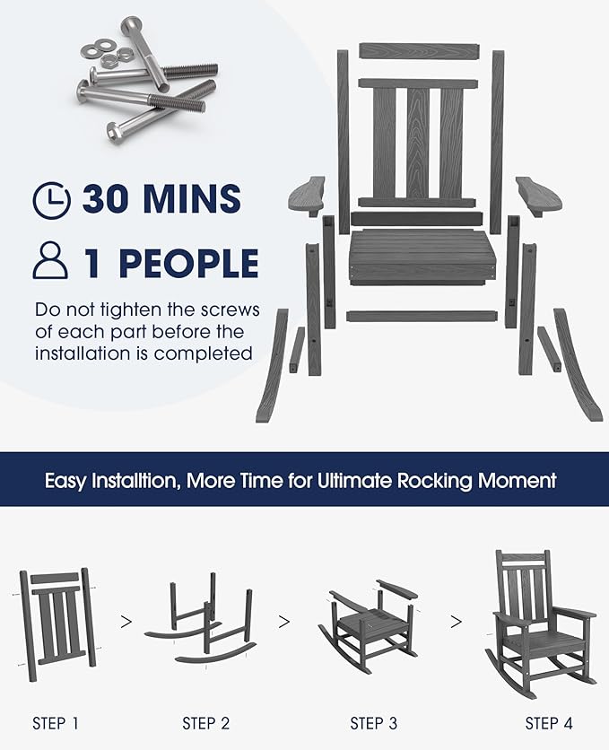 KINGYES Oversized Outdoor Rocking Chair Set of 4, All-Weather Patio Rocking - Image 6