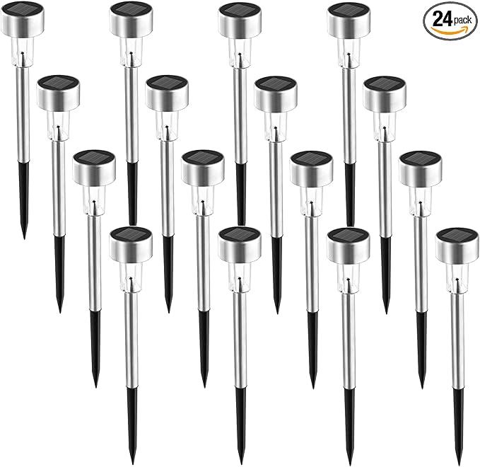 SOLPEX 24 Pack Solar Outdoor Lights Pathway, Stainless Steel Solar Lights by Solpex