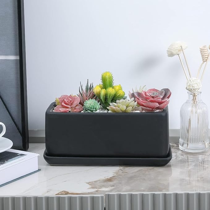 MyGift 10 Inch Matte Black Ceramic Indoor Plant Pot Succulent Planter, - Image 3