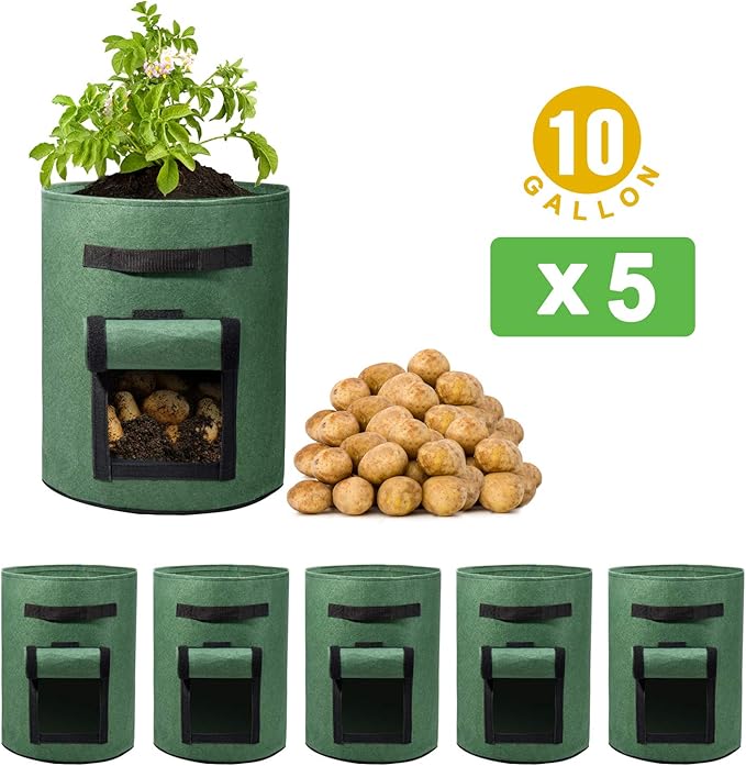 Delxo 5 Pack 10 Gallon Potato Grow Bags, Garden Planting Growing Bag - Image 8