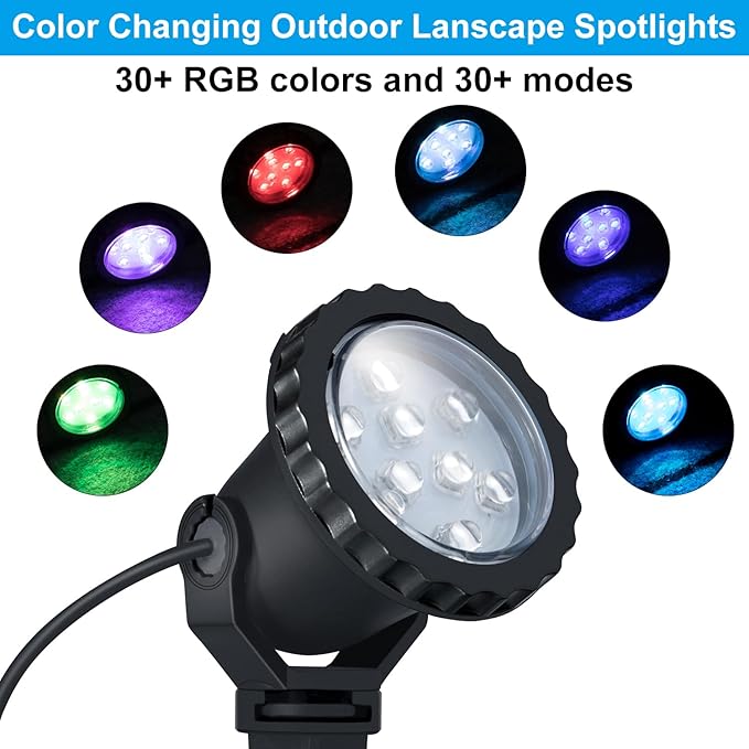 Spotlights Outdoor, RGB Color Changing Landscape Lights 12W 800lm 120V Plug in - Image 3