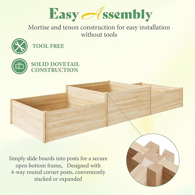 AMERLIFE 2 Tier Raised Garden Bed, Mortise & Tenon Structure 23 Inch Depth Fir - Image 2