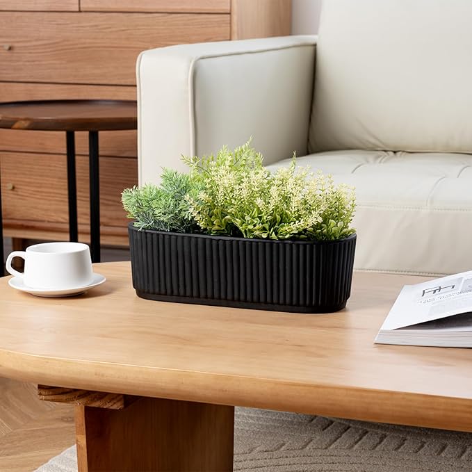 MyGift 12 Inch Ceramic Succulent Planter, Oval Matte Black Planter Pot - Image 4