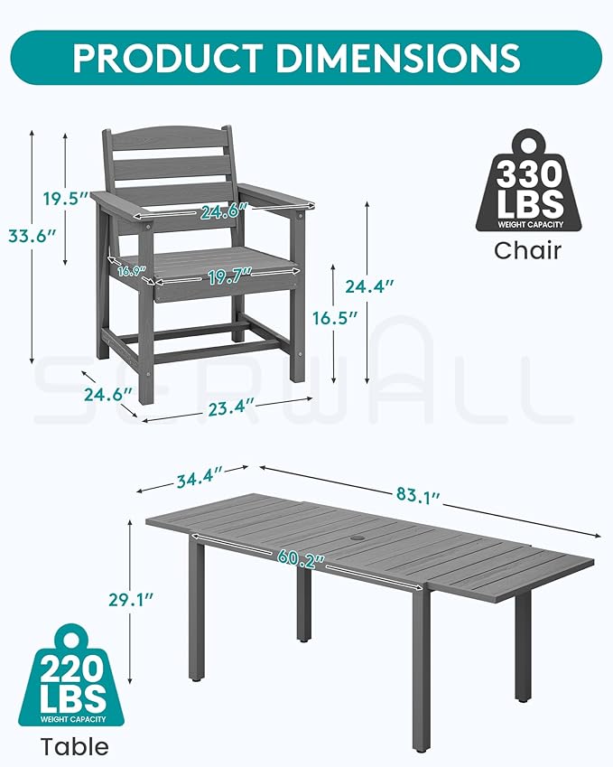 SERWALL Outdoor Expandable Dining Table 60" - Image 3