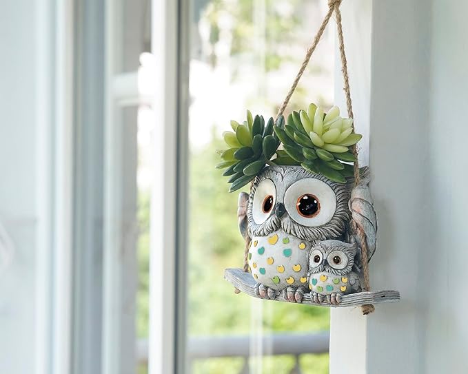 Swing Owl Hanging Planters for Indoor Plants, Cute Small Succulent Pots - Image 2