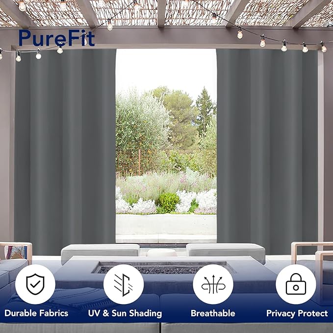 PureFit Outdoor Curtains for Patio Waterproof Weatherproof, UV Resistant - Image 3