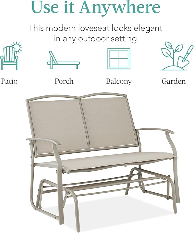 Best Choice Products 2-Person Outdoor Patio Swing Glider Steel Bench Loveseat - Image 7
