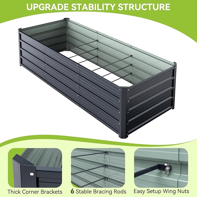 Ohuhu 8x3x1.5FT Metal Raised Garden Bed Outdoor, Reinforced Galvanized Steel - Image 5