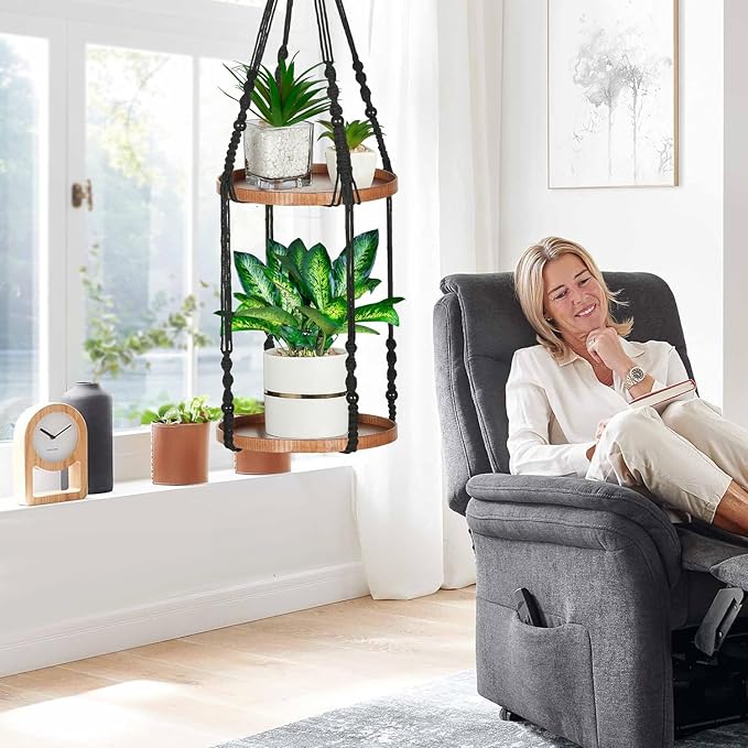 2 Tier Macrame Plant Hanger | Plant Hanger Indoor, Hanging Planter | Hanging - Image 6