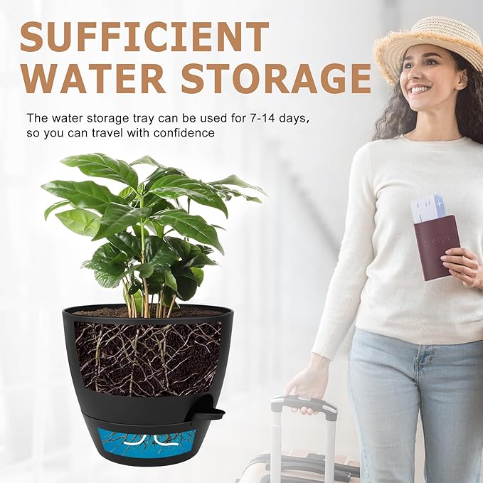 Plant Pots 10/9/8/7.5/7 Inch Self Watering Pots, Plastic Flower Pots, Nursery - Image 5