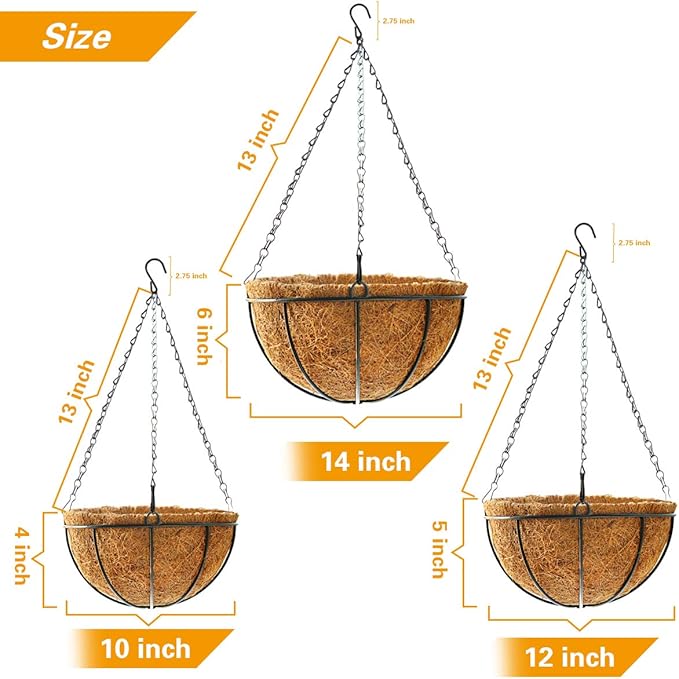 Hanging Plant Basket Flower Holder-Metal Wire Round Hanging Basket Planter - Image 4