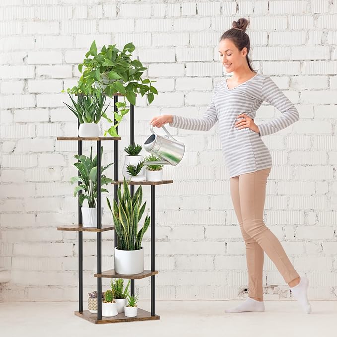 6 Tier Tall Plant Stand Indoor Outdoor, Large Wood Metal Planter Shelf Holder - Image 7