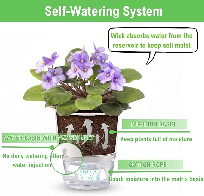 3.2 Inch Self Watering Planters Plastic Planter Pots 3 Pack Wicking Flower Pots - Image 5