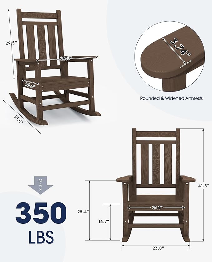 KINGYES Oversized Outdoor Rocking Chair Set of 2, All-Weather Patio Rocking - Image 2