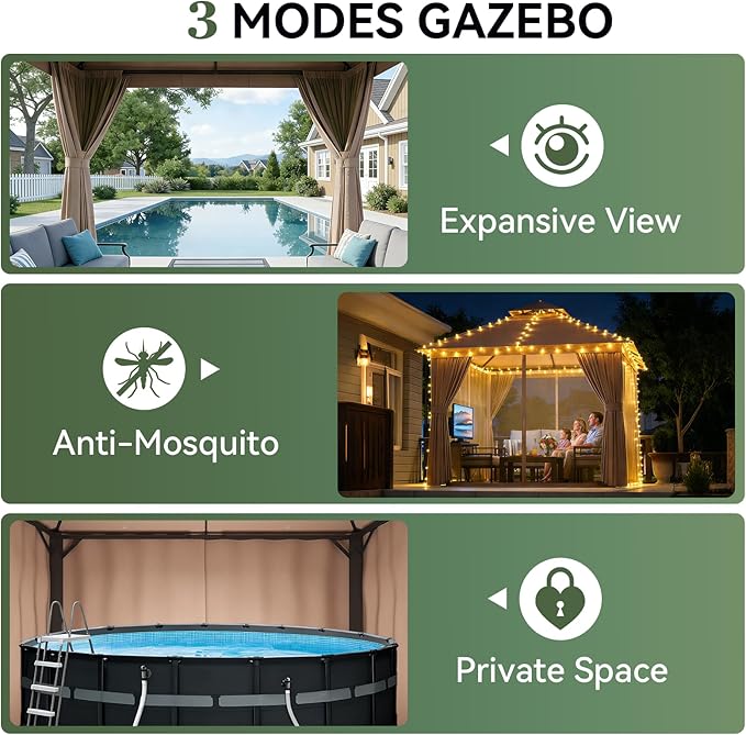 Aoxun Outdoor Gazebo for Patio 10x10 Metal Frame Canopy - Image 6