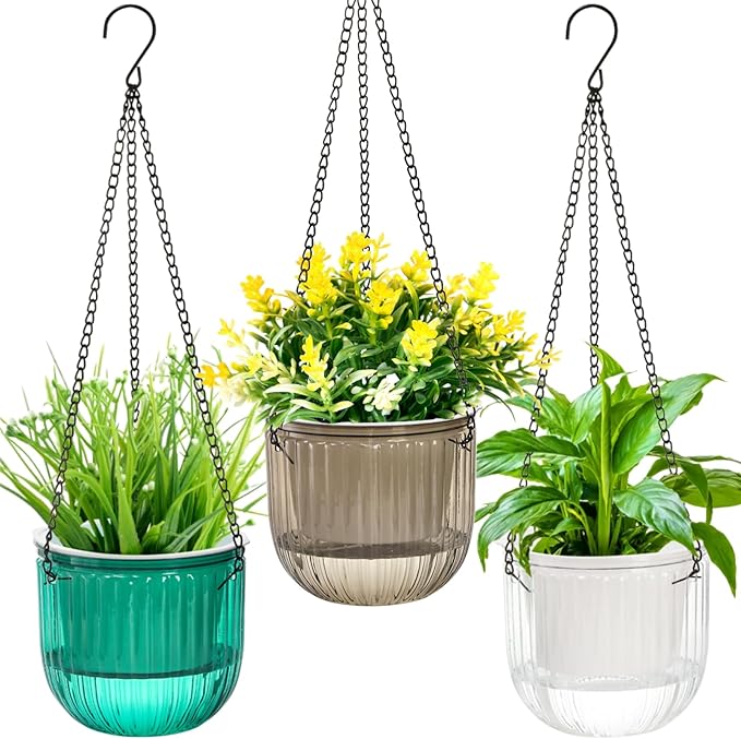 3 Pack Self Watering Hanging Planters, 6.5 Inch Hanging Flower Pot by Pumtus