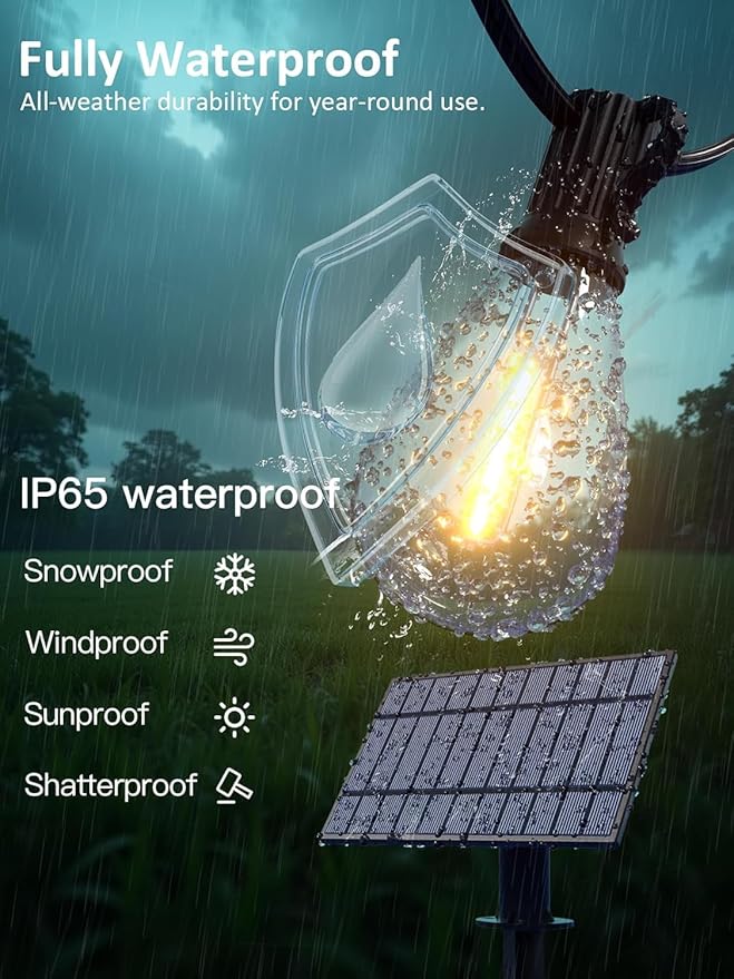 luckystyle 50FT Solar String Lights Outdoor Waterproof 2200K - Image 6