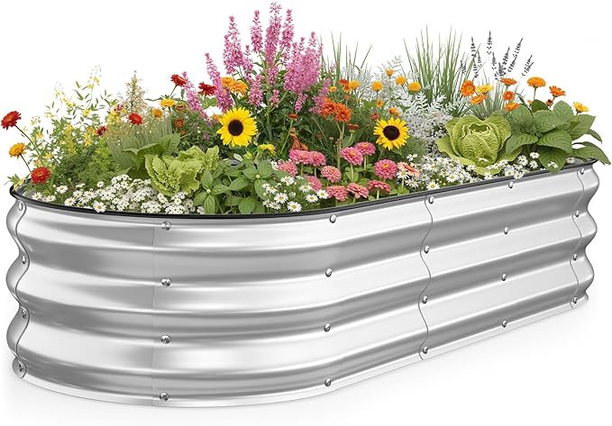 Kesfitt Raised Garden Bed, Oval Open-Bottom Design, 12-Inch Deep by Kesfitt