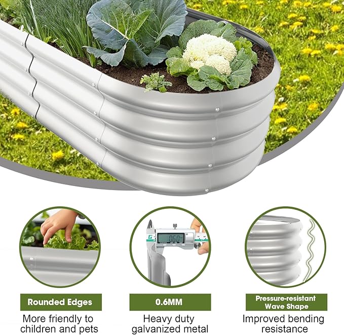 4x2x1ft Oval Galvanized Raised Garden Bed Outdoor 9-in-1 Large Metal Modular - Image 4