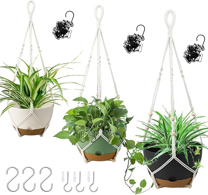 3 Pack Hanging Planters Set, 8 Inch Indoor Outdoor Hanging Plant Pot Basket by Koalaime