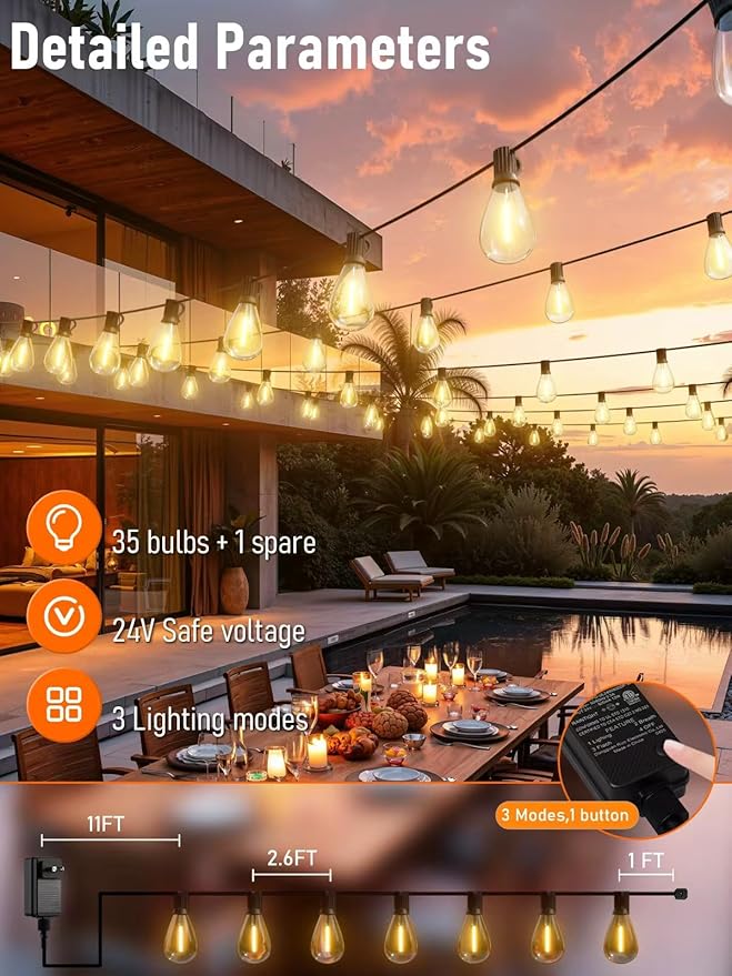 luckystyle 100FT LED Outdoor String Lights - Image 5