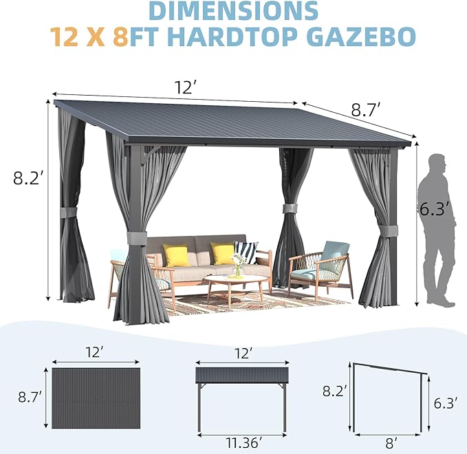 AECOJOY 12'x8' Outdoor Hardtop Gazebo Pergola - Image 6