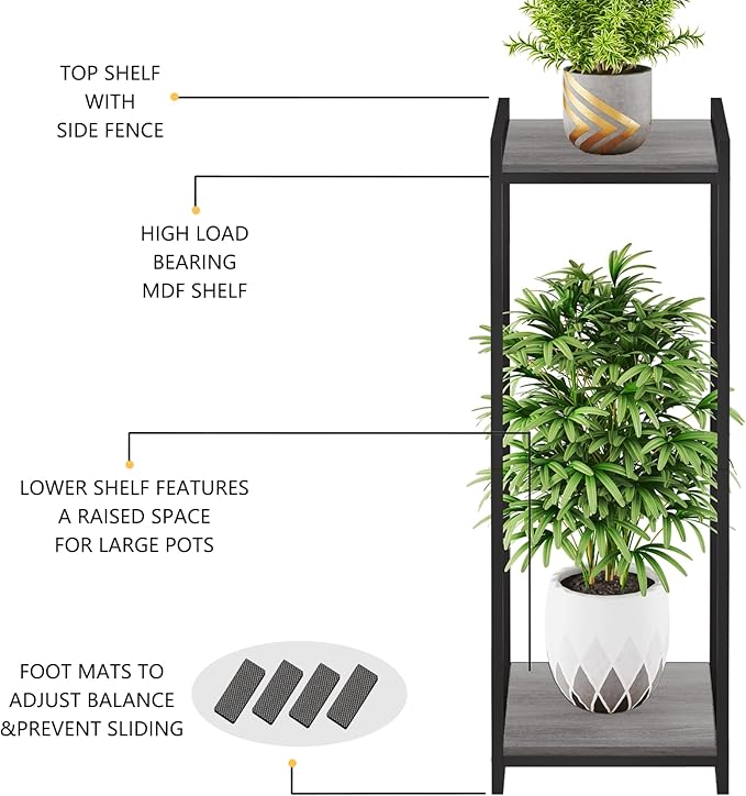 2-Tier Plant Stand Indoor, Oak Grey - Image 7