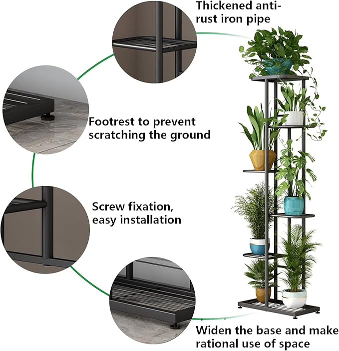 LINZINAR Plant Stand Indoor Outdoor Metal 6 Tier 7 Potted Multiple Flower Pot - Image 5