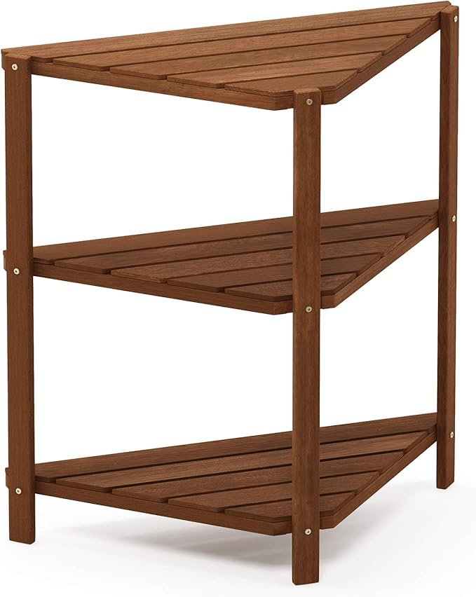 Furinno FG18445 Tioman Hardwood Patio Furniture Corner Shelf in Teak Oil - Image 6