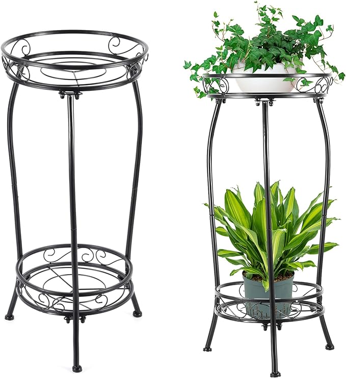 2-Pack Plant Stand Indoor Outdoor, Tall Black Metal Rustproof Stable Plant by KavliumPlantStand