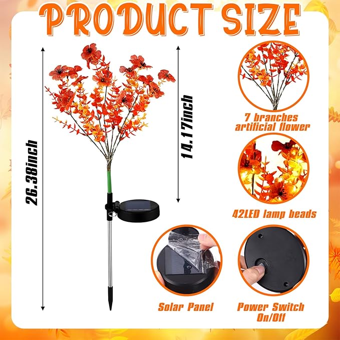 2 Pack Solar Stake Lights Outdoor Decor Waterproof Mums Artificial Flowers - Image 2