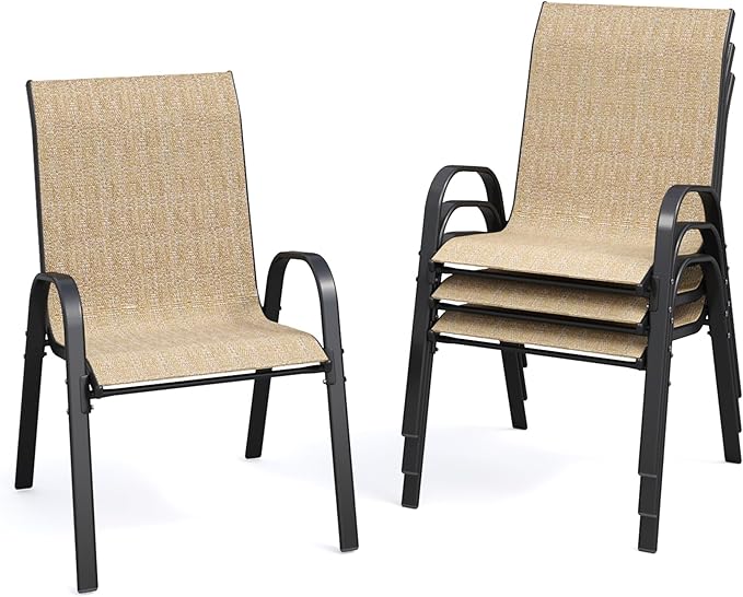 Patio Dining Chairs Set of 4, Outdoor High Stacking Chairs by VonzoyHome