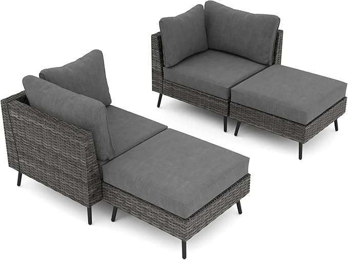 LAUSAINT HOME Outdoor Patio Furniture, 4 Piece Outdoor Sectional Sofa PE Rattan - Image 5