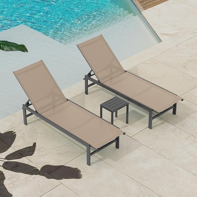 Outdoor Lounge Chairs Set of 3, Aluminum Chaise Lounge Chairs - Image 7