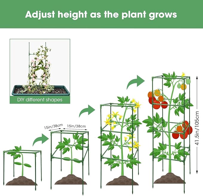MQUPIN Tomato Cages, 4 Packs Square Tomato Cage - Image 3