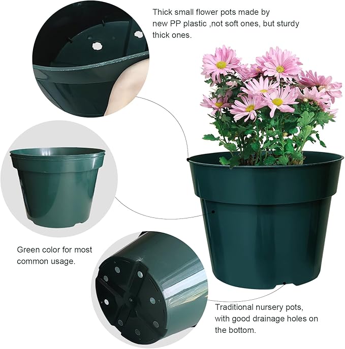 50 Pack 6 Inch Nursery Pots, Planting Grow Plastic Flower Pots, Thick Planters - Image 3