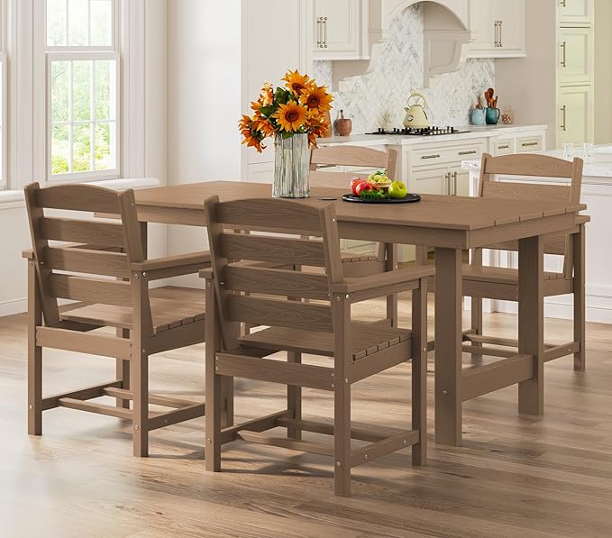 SERWALL Patio Dining Table Sets 5-Piece, Outdoor HDPE Dining Furniture Set - Image 7