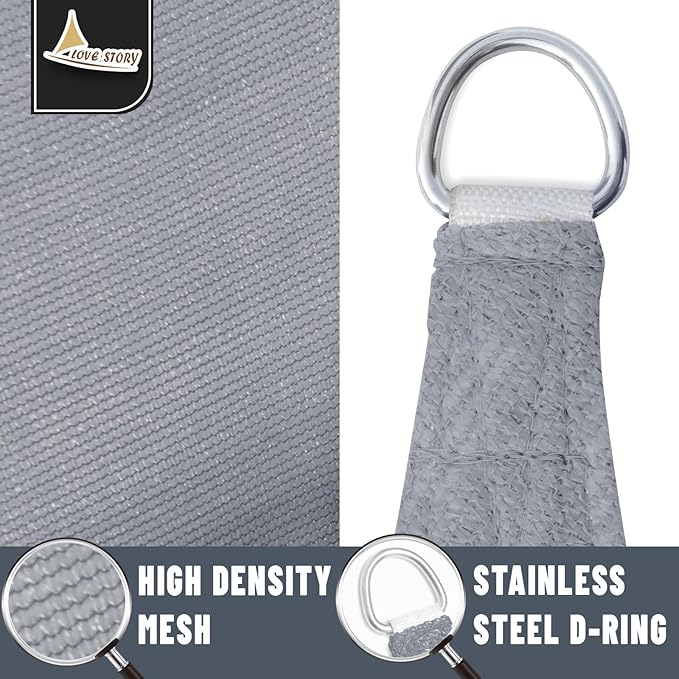 LOVE STORY 16' x 16' x 16' Triangle Silver Grey Sun Shade Sail Canopy UV Block - Image 5