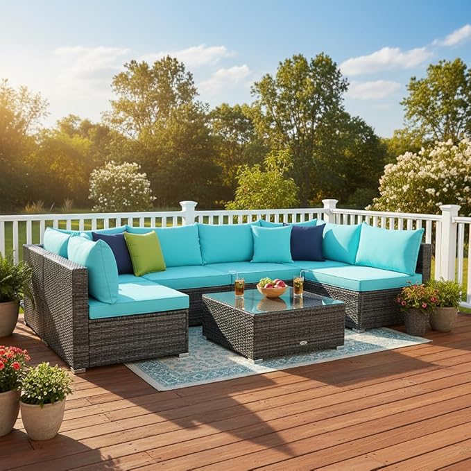 Tangkula 7 Pieces Wicker Patio Furniture Set, All-Weather Outdoor Rattan - Image 2