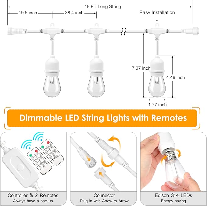 Mlambert 3 Color Outdoor LED Dimmable String Lights - Image 4