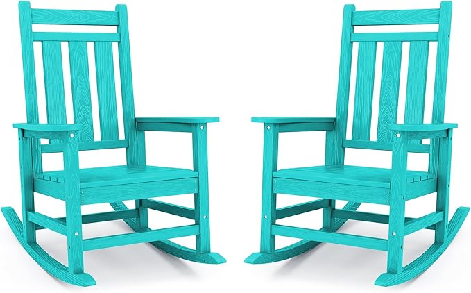 KINGYES Oversized Outdoor Rocking Chair Set of 2, All-Weather Patio Rocking by KINGYES