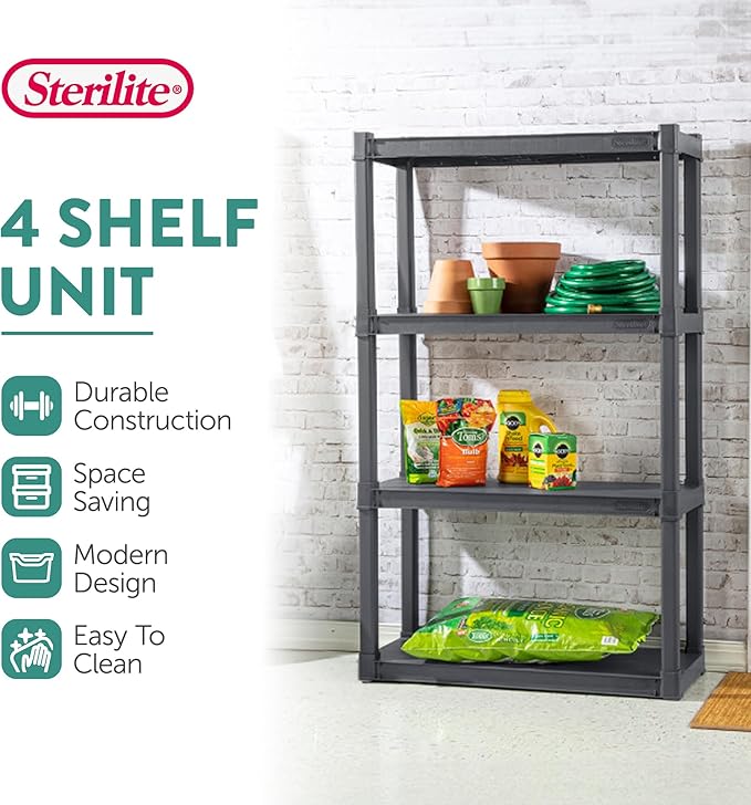 Sterilite 4 Shelf Unit, Heavy-Duty Shelving Storage and Utility Rack - Image 4