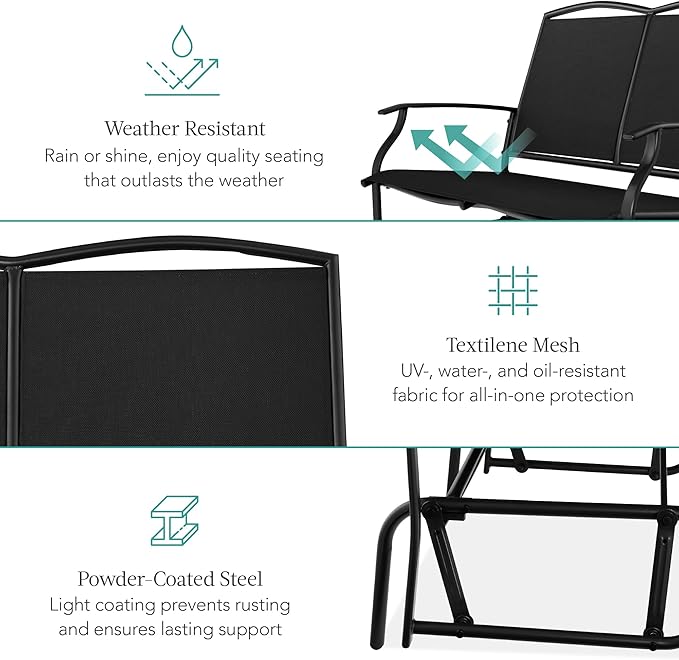 Best Choice Products 2-Person Outdoor Patio Swing Glider Steel Bench Loveseat - Image 5