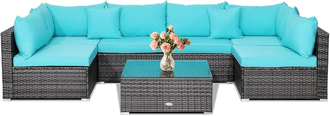 Tangkula 7 Pieces Wicker Patio Furniture Set, All-Weather Outdoor Rattan - Image 9