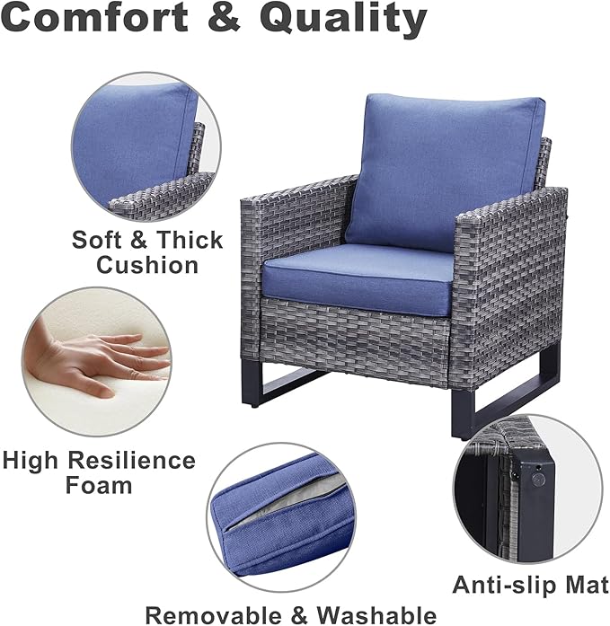 Belord Outdoor Wicker Chair Patio Chairs Set of 4, All Weather Rattan Club - Image 5