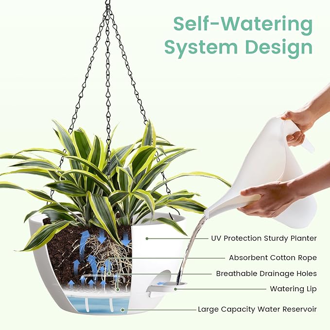 Set of 3-10 Inch Self Watering Hanging Planters - Image 4