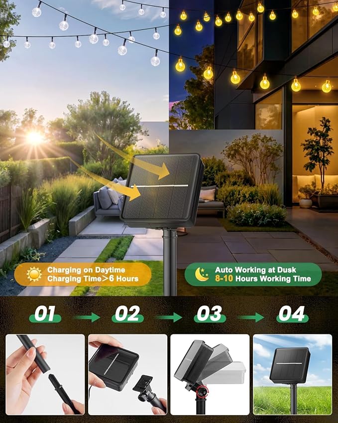 Solar String Lights Outdoor Waterproof, 2 Pack 60 LED 36.5 FT Each, Solar - Image 6