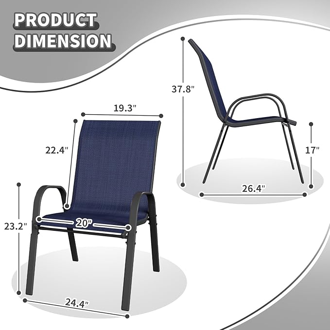Patio Dining Chairs Set of 6, Outdoor High Stacking Chairs，Breathable Seat - Image 3