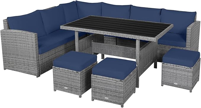 Tangkula 7 Pieces Patio Furniture Set, Outdoor Sectional Rattan Dining Sofa Set - Image 9